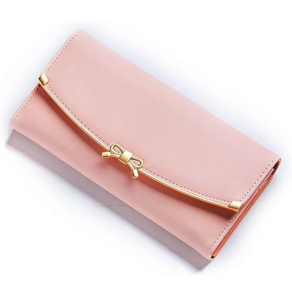Handbags - Elegant Pink Clutch with Gold Accent